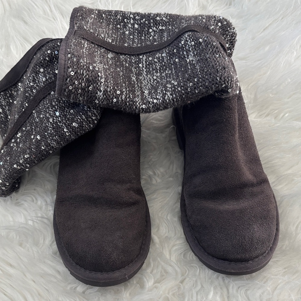UGG Gray Sequin Fold-Over Boots